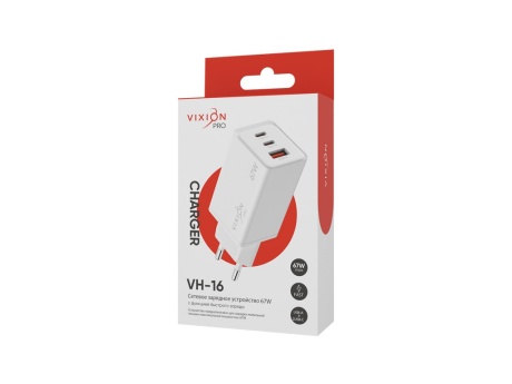 СЗУ VIXION PRO VH-16 (1-USB 18W/1-Type-C PD 67W/2-Type-C PD 20W) 67W max (белый)