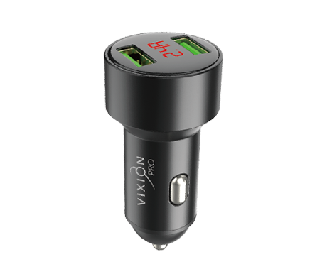 АЗУ VIXION PRO VU-20 (2-USB/2.4A) длинный блок металл с LCD (черный)