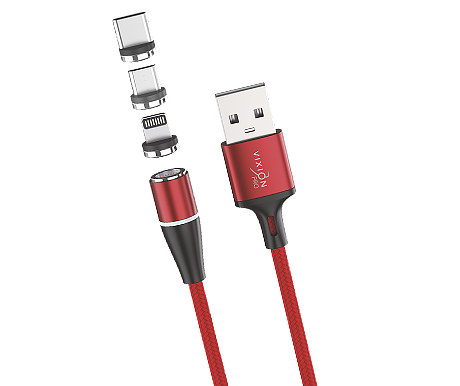 Кабель USB VIXION PRO (VX-30) Lightning/Micro/Type-C (1м) магнитный (красный)