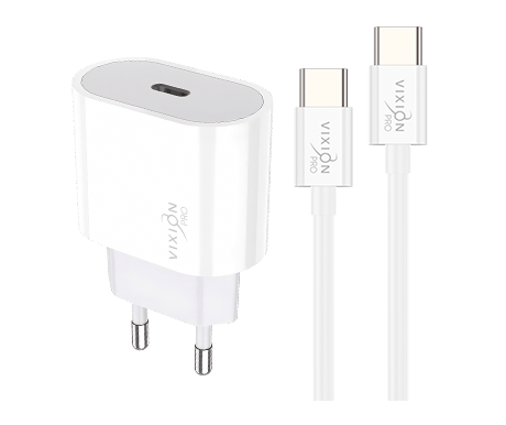 СЗУ VIXION PRO VH-28c (1-Type-C Power Delivery) 20W + Type-C кабель (1м) (белый)