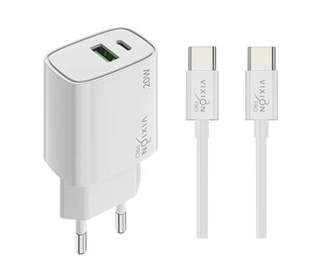 СЗУ VIXION PRO VH-14c (1-USB 18W/1-Type-C PD 20W) 20W max + Type-C кабель (1м) (белый)
