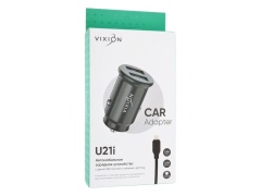 АЗУ VIXION U21i (2-USB/2.4A) + Lightning кабель кабель 1м короткий блок (черный)