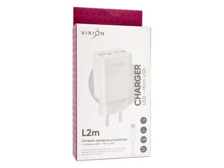 СЗУ VIXION L2m (2-USB/1.2A) + micro USB кабель 1м (белый)
