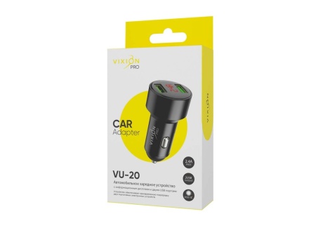 АЗУ VIXION PRO VU-20 (2-USB/2.4A) длинный блок металл с LCD (черный)