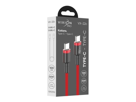 Кабель Type-C VIXION PRO (VX-22c) Type-C 60W (1м) (красный)
