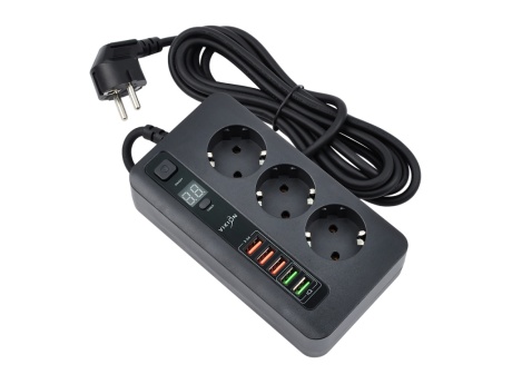 Сетевой фильтр VIXION BKL-04 10A 2500Bт 3 розетки + 5 USB 3м (черный)