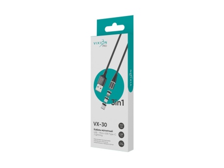 Кабель USB VIXION PRO (VX-30) Lightning/Micro/Type-C (1м) магнитный (черный)