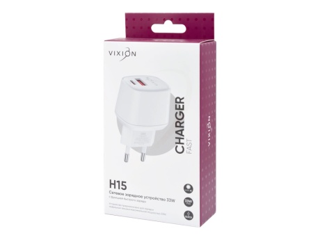 СЗУ VIXION H15 (1-USB 18W/1-Type-C PD 33W) 33W max (белый)