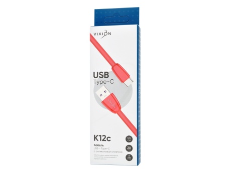 Кабель USB VIXION (K12c) Type-C (1м) силиконовый (красный)
