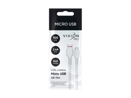 Кабель USB VIXION PRO (VX-17m) MicroUSB (1м) (белый)