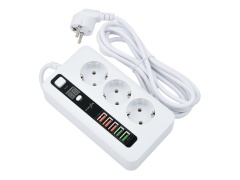 Сетевой фильтр VIXION BKL-04 10A 2500Bт 3 розетки + 5 USB 3м (белый)