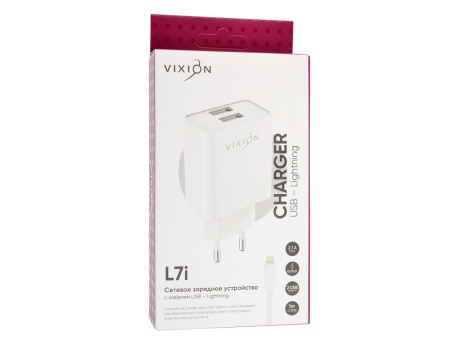 СЗУ VIXION L7i (2-USB/2.1A) + Lightning кабель 1м (белый)