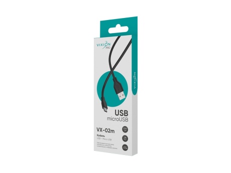Кабель USB VIXION PRO (VX-02m) microUSB (2м) (черный)