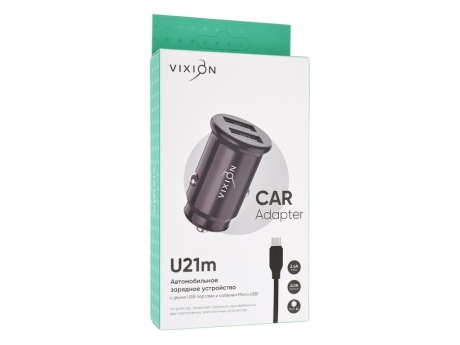 АЗУ VIXION U21m (2-USB/2.4A) + micro USB кабель 1м короткий блок (черный)