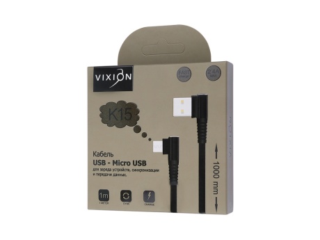 Кабель USB VIXION (K15) microUSB (1м) L-образный (черный)