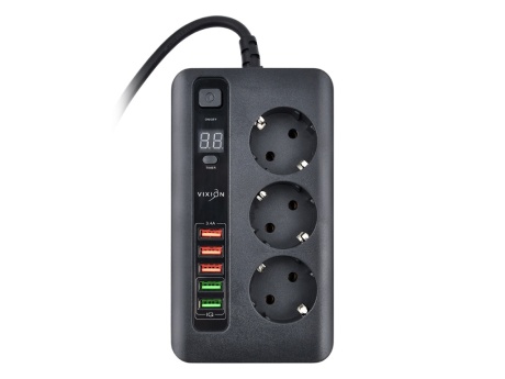 Сетевой фильтр VIXION BKL-04 10A 2500Bт 3 розетки + 5 USB 3м (черный)