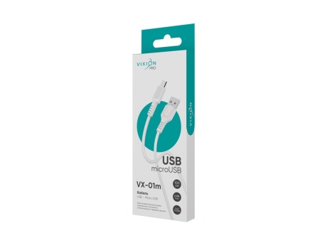 Кабель USB VIXION PRO (VX-01m) microUSB (1м) (белый)