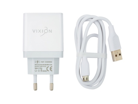 СЗУ VIXION L12m (2-USB/3.1A) + micro USB кабель (1м) с дисплеем (белый)