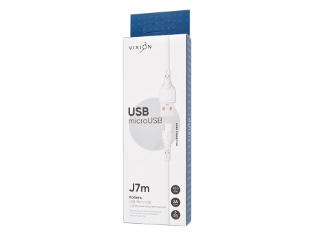 Кабель USB VIXION (J7m) microUSB длинный коннектор (1м) (белый)