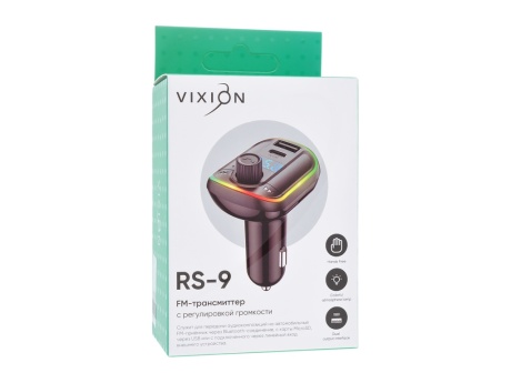АЗУ VIXION RS-9 Bluetooth FM трансмиттер с зарядкой Type-C 18W (черный)