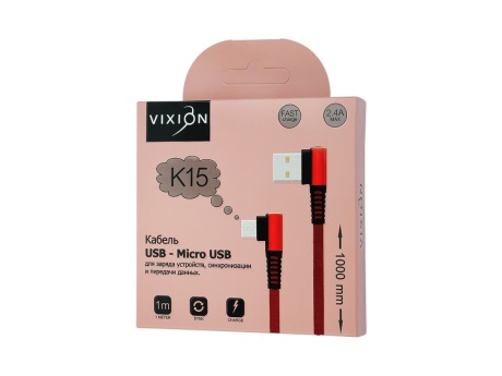 Кабель USB VIXION (K15) microUSB (1м) L-образный (красный)
