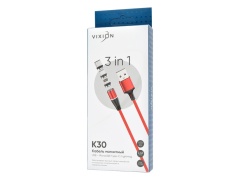 Кабель USB VIXION (K30) Lightning/micro/type-c (1м) магнитный (красный)