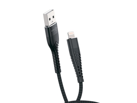 Кабель USB VIXION PRO (VX-26i) для iPhone Lightning 8 pin текстильный (1м) (черный)