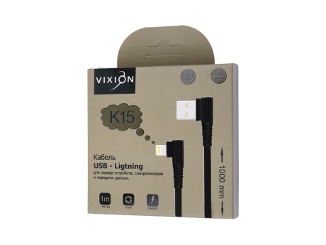 Кабель USB VIXION (K15) для iPhone Lightning 8 pin (1м) L-образный (черный)