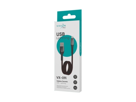 Кабель USB VIXION PRO (VX-09i) для iPhone Lightning 8 pin Ceramic (1м) (черно/красный)