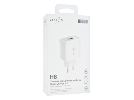 СЗУ VIXION Special Edition H8 (1-USB 3A) Quick Charger 3.0 18W (белый)