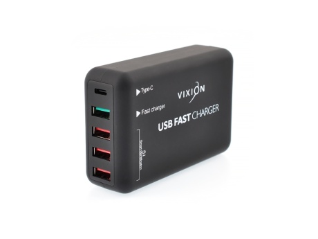 СЗУ VIXION Special Edition H4 Quick Charger 30W 4USB + 1 Type-C (черный)