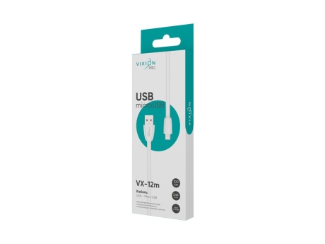 Кабель USB VIXION PRO (VX-12m) microUSB силиконовый (1м) (белый)