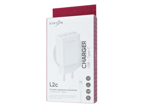 СЗУ VIXION L2c (2-USB/1.2A) + Type-C кабель 1м (белый)