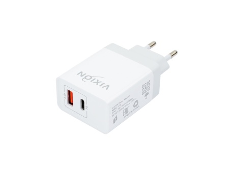 СЗУ VIXION L10 (1-USB 3A/1-Type-C Power Delivery) 18W (белый)