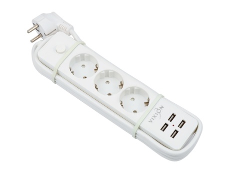 Сетевой фильтр VIXION BKL-08 10A 2200Bт 3 розетки + 4 USB 1,8м (белый)