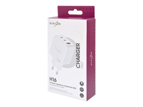 СЗУ VIXION H16 (1-USB 18W/1-Type-C PD 65W/2-Type-C PD 20W) 65W max (белый)