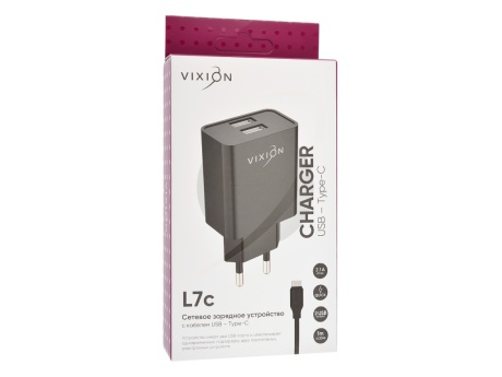 СЗУ VIXION L7c (2-USB/2.1A) + Type-C кабель 1м (черный)