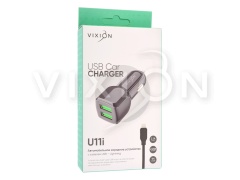 АЗУ VIXION U11i (2-USB/2.1A) + Lightning кабель 1м (черный)