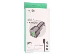 АЗУ VIXION U11i (2-USB/2.1A) + Lightning кабель 1м (черный)