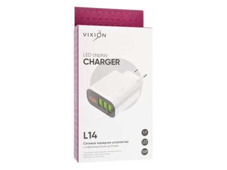 СЗУ VIXION L14 (3-USB/3.1A) с дисплеем (белый)