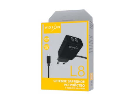 СЗУ VIXION L8 micro USB (2-USB/2.4A) 1.2м (черный)