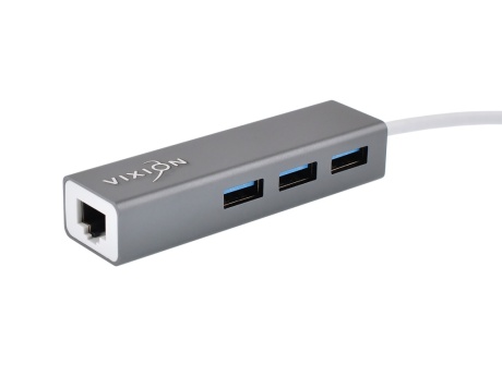 Адаптер VIXION (AD67) USB 3.0 (M) - RJ45 (F) + 3хUSB 3.0, кабель 0.2м (серый)