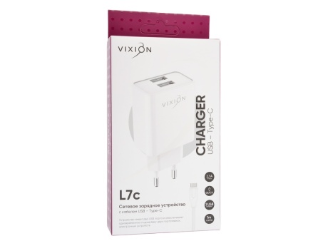 СЗУ VIXION L7c (2-USB/2.1A) + Type-C кабель 1м (белый)