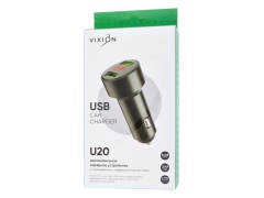 АЗУ VIXION U20 (2-USB/2.4A) длинный блок металл с LCD (черный)