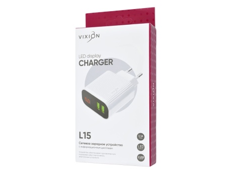 СЗУ VIXION L15 (2-USB/3.1A) с дисплеем (белый)