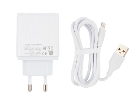 СЗУ VIXION H2i (1-USB QC 3.0/2-USB 2.4A) + Lightning кабель 1м (белый)