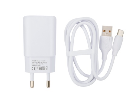 СЗУ VIXION L2c (2-USB/1.2A) + Type-C кабель 1м (белый)