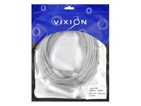 Кабель соединительный VIXION CAB23 USB 2.0 A — USB 2.0 B 5 м (серый)