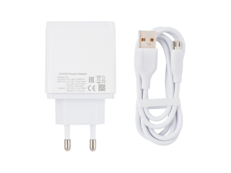 СЗУ VIXION H2m (1-USB QC 3.0/2-USB 2.4A) + micro USB кабель 1м (белый)