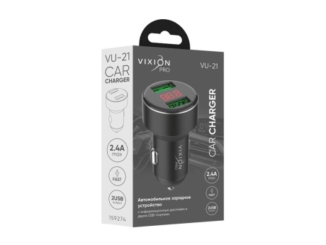 АЗУ VIXION PRO VU-21 (2-USB/2.4A) с LCD (черный)